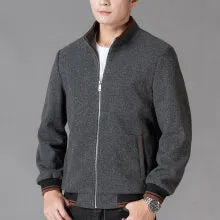 Men's grey sports-style fleece jacket with long sleeves and side pockets on a hanger.