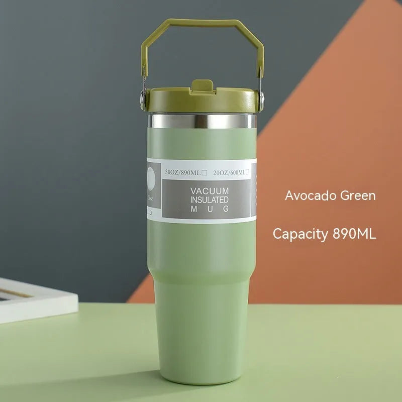 30oz insulated stainless steel travel tumbler with powder-coated finish and splash-proof sliding lid