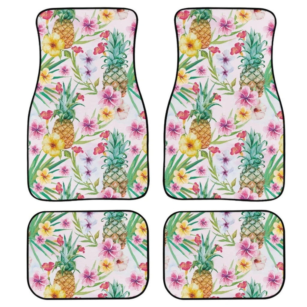 Black printed rubber car foot mat set showing 20mm thickness and waterproof texture for universal vehicle fit