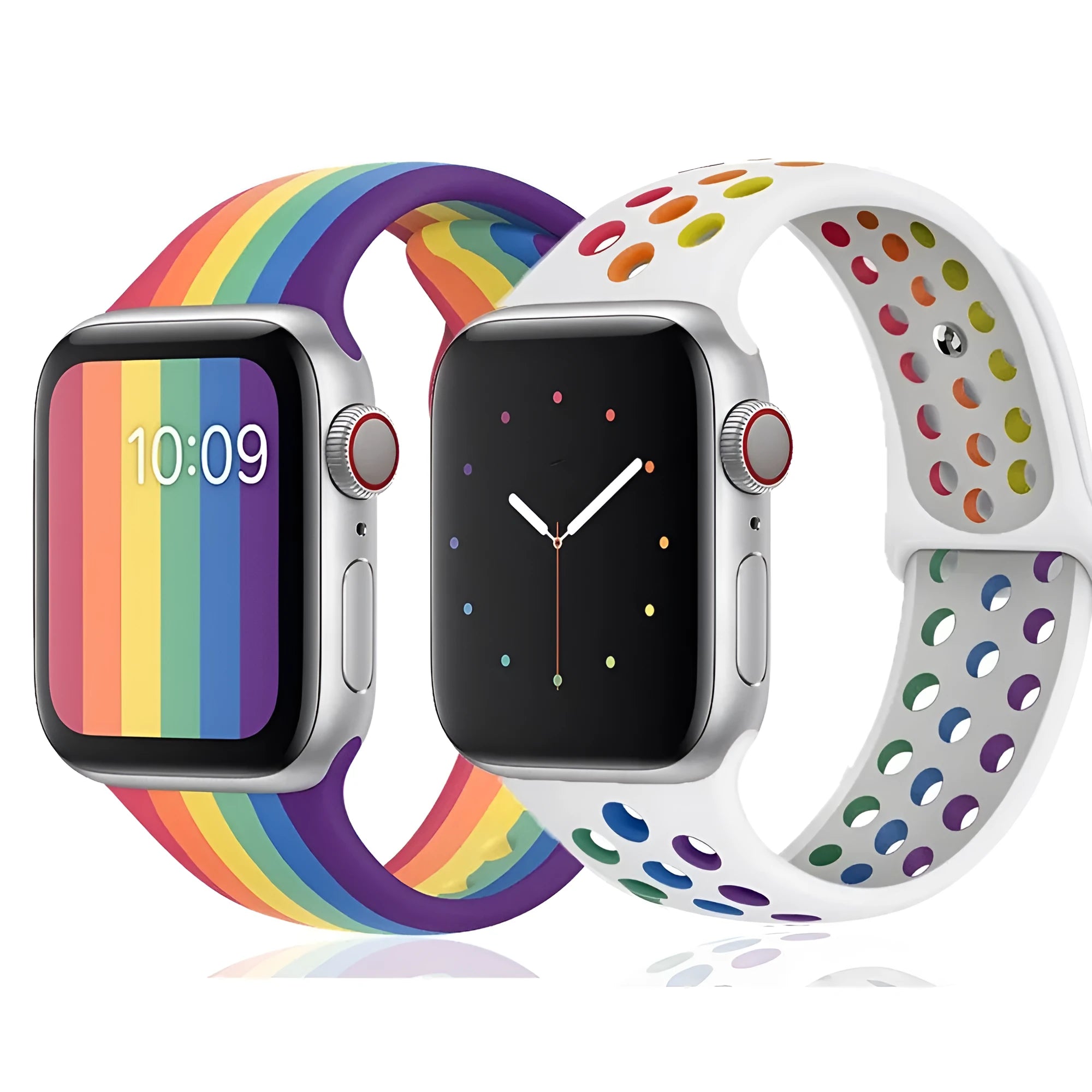 Silicone sports wristband with adjustable single buckle strap in black, rainbow or white colours
