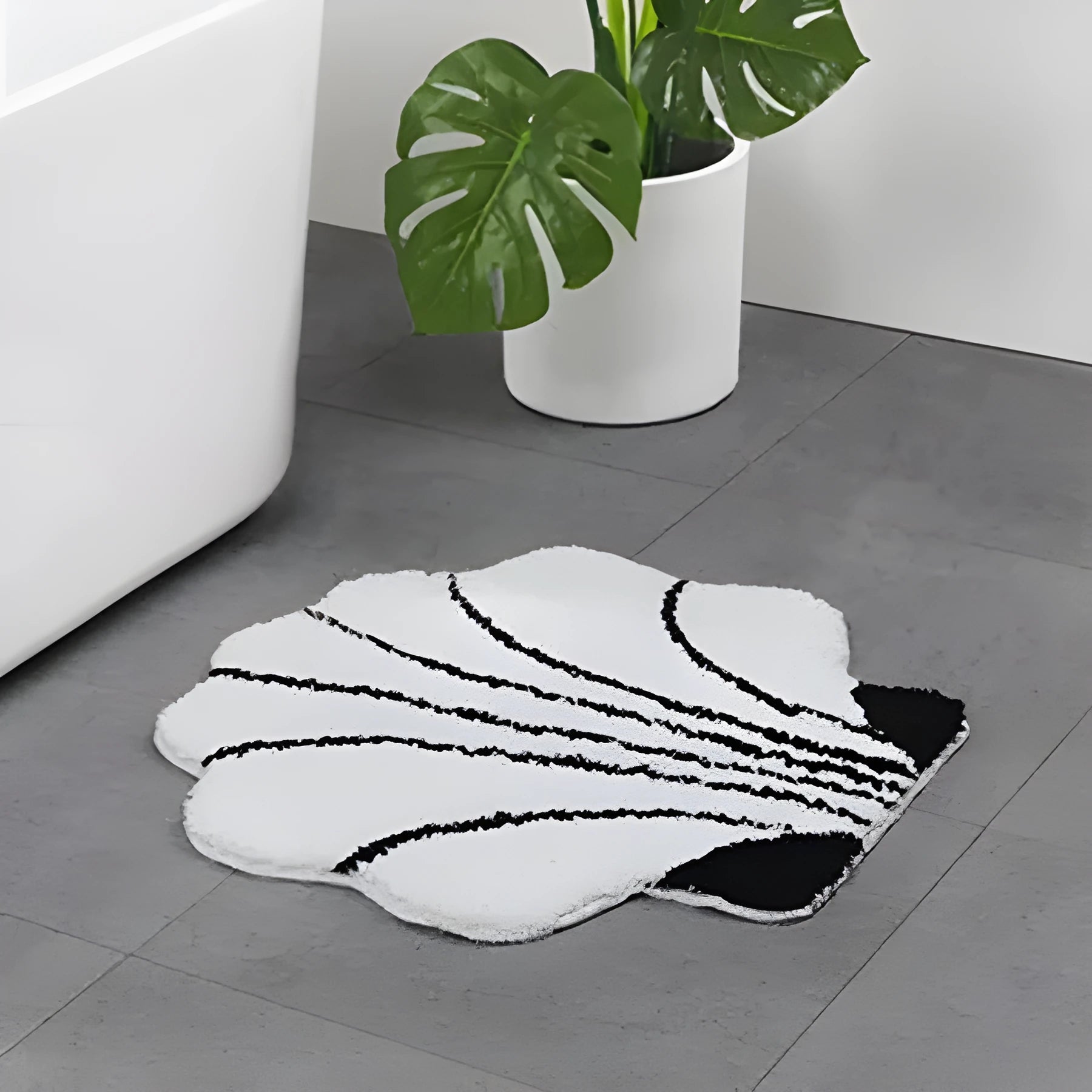 Cartoon bathroom mat with plants and flowers pattern in Grey cute cat colour variant