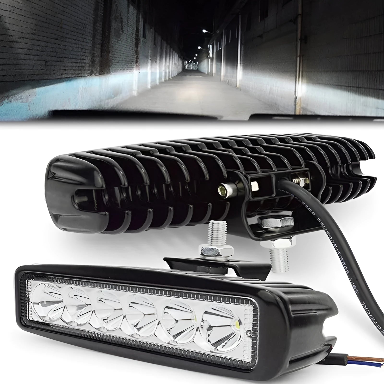 Black die-cast aluminium 18W LED car auxiliary light with bracket mount