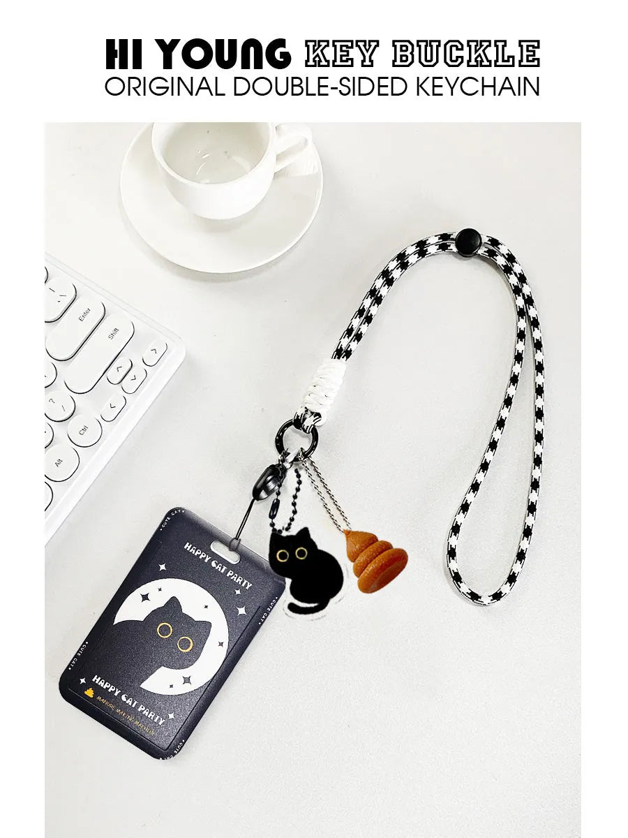 Little black cat cartoon design plastic card holder with ferrule pendant attachment