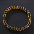 Men's geometric hip hop bracelet with iced out single row zirconia rhinestones on chain links