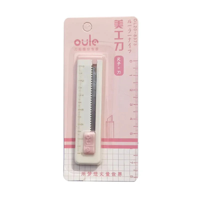 Small plastic blade art knife in blue, pink, purple, khaki and orange colours