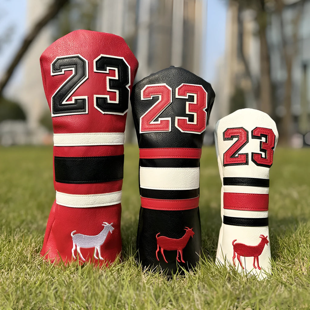 A single PU golf club sleeve in a choice of black, white, red, or yellow colours, designed to protect an iron or putter head.