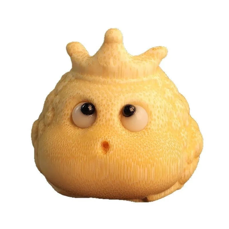 Solid bamboo carving of a cute Crown Princess toad ornament with 5.0 live eye detail.