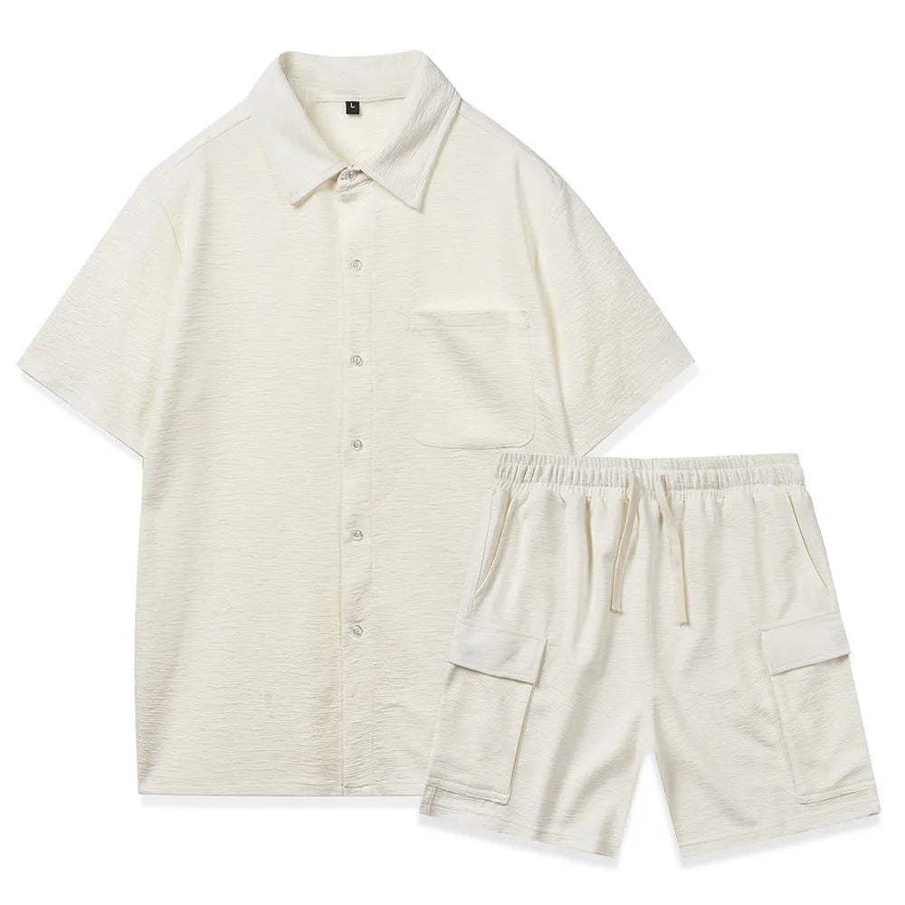 Women's polyester two-piece set with elastic waist shorts and plain short sleeve top in four colour options