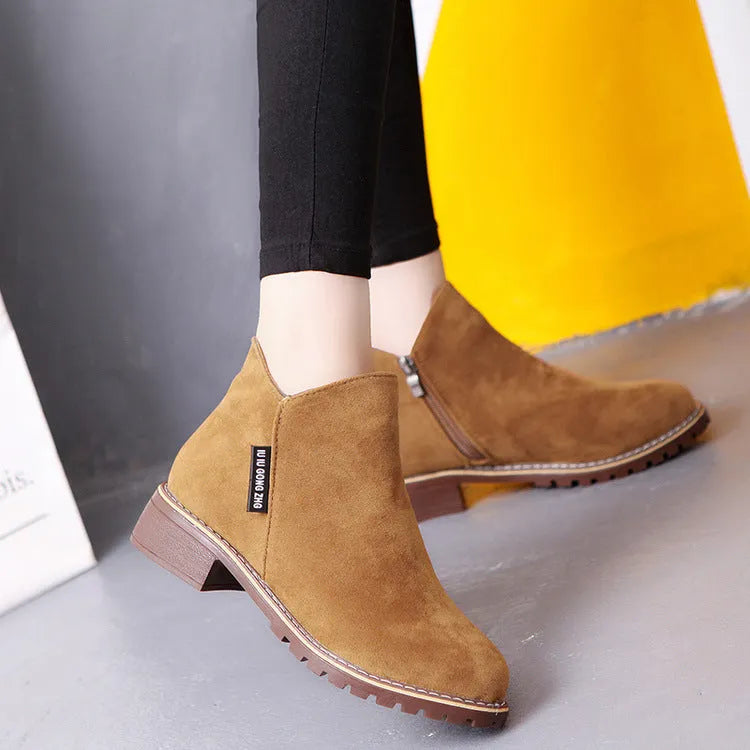 Retro fashion ladies ankle boots in martin cashmere style with thick heel, army green colour