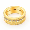 Gold colour geometric women's ring with a zircon stone on a copper band.