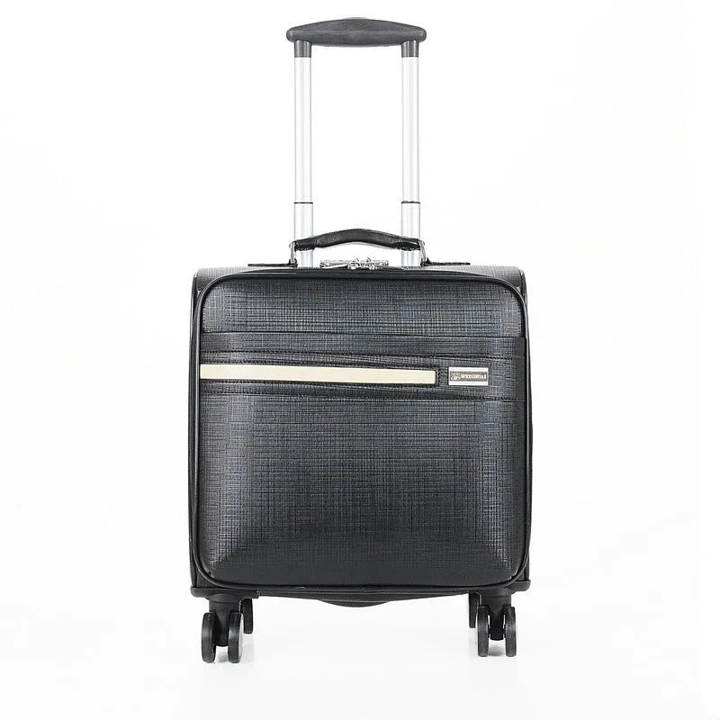 Black 18-inch PU leather business case with wheels and a combination lock