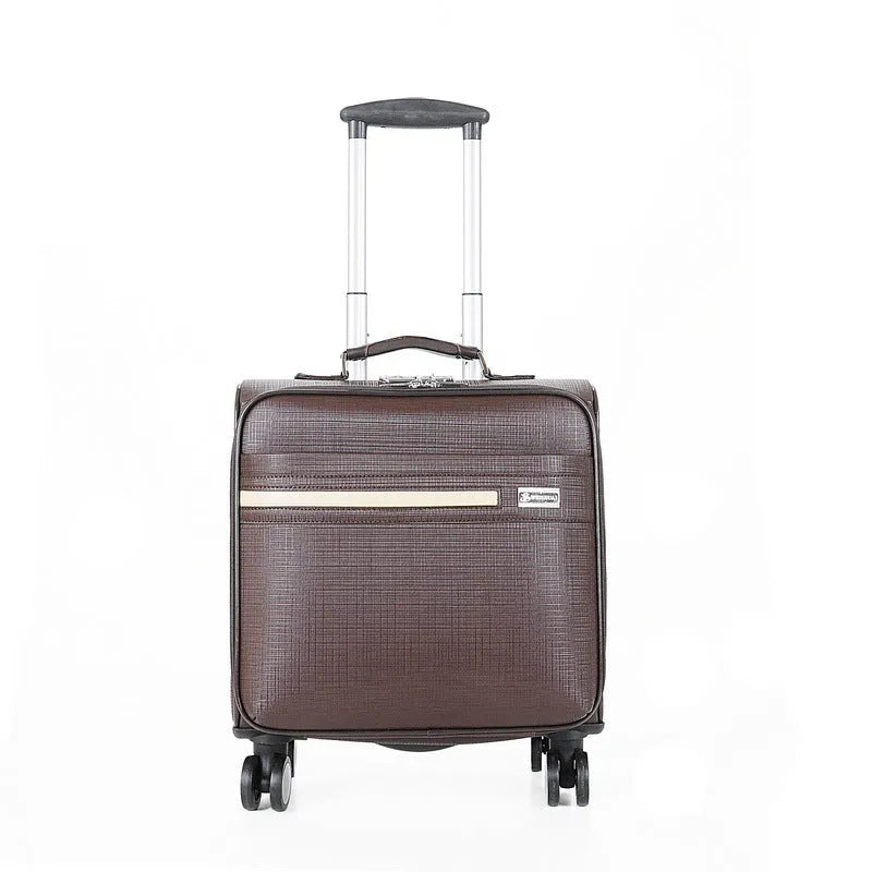 Black 18-inch PU leather business case with wheels and a combination lock