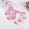 Set of five children's cotton socks in assorted solid colours and stripes, mid-tube length for toddlers 1-3 years