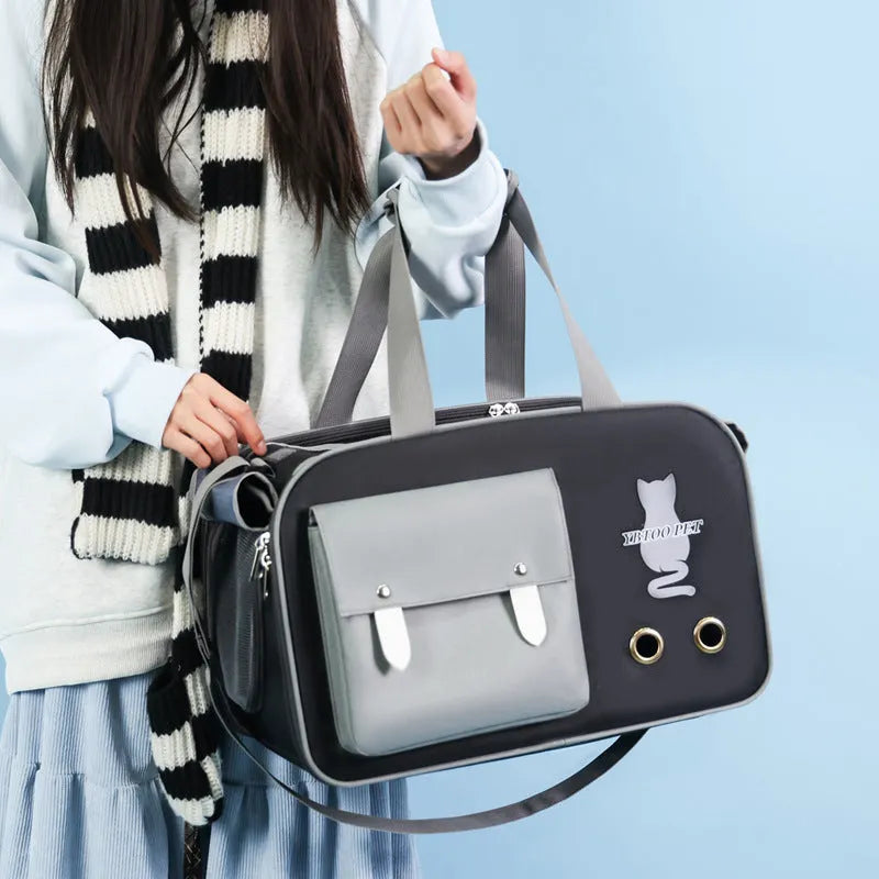 Outdoor portable pet bag 18-litre capacity breathable nylon carrier solid colour black gray white