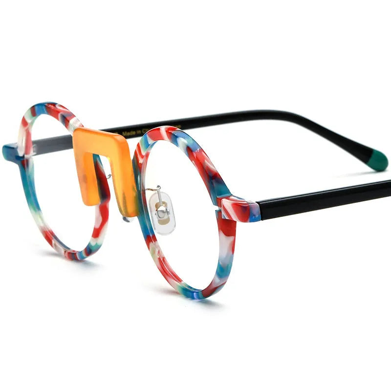 Multi-color round sheet eyeglass frame unisex for adults with 44-28-148 mm specs and plate construction