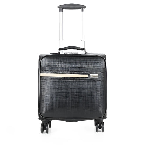 Black 18-inch PU leather business case with wheels and a combination lock