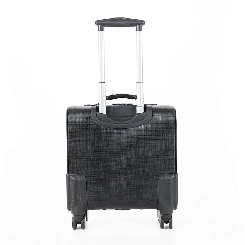 Black 18-inch PU leather business case with wheels and a combination lock