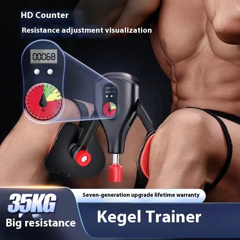 Men's black and grey Kegel trainer exercise equipment with optional straps and handle for PC muscle training