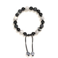 Black agate map stone volcanic bracelet with diamond-shaped stones and electroplated metal components