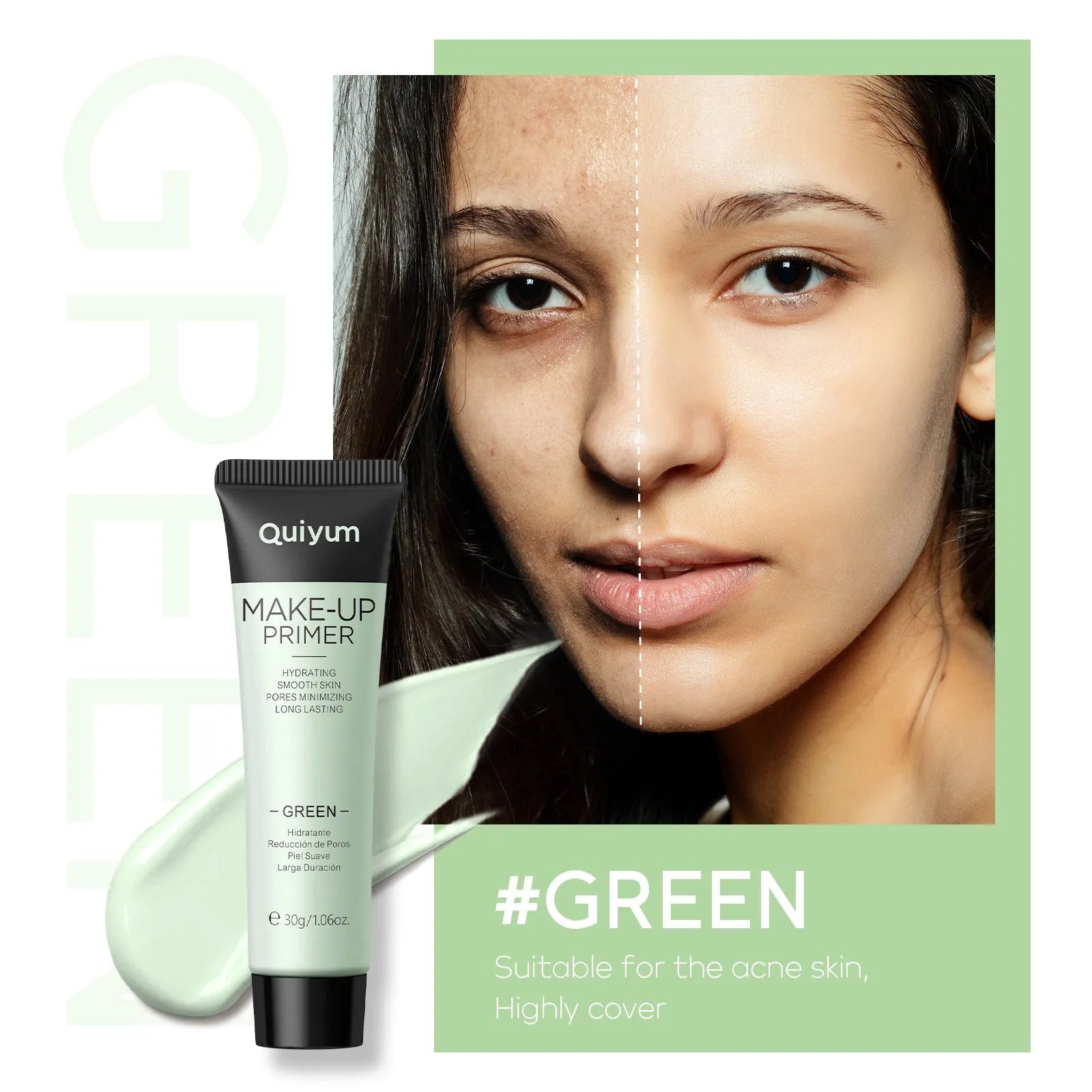 30g colour-correcting makeup primer box showing green, pink, and purple tones