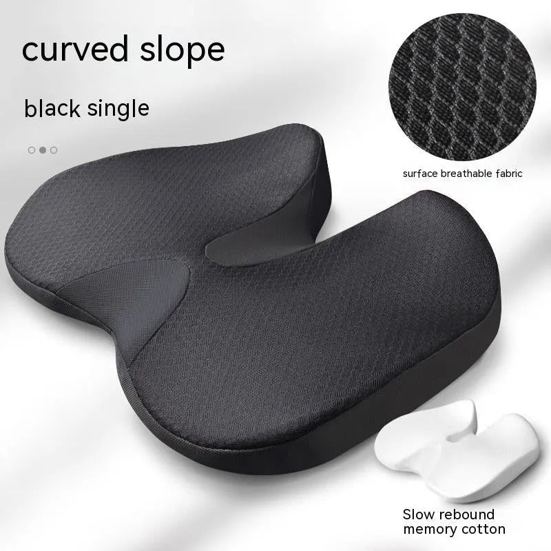 Curved bevel seat cushion with memory foam for tailbone support during driving