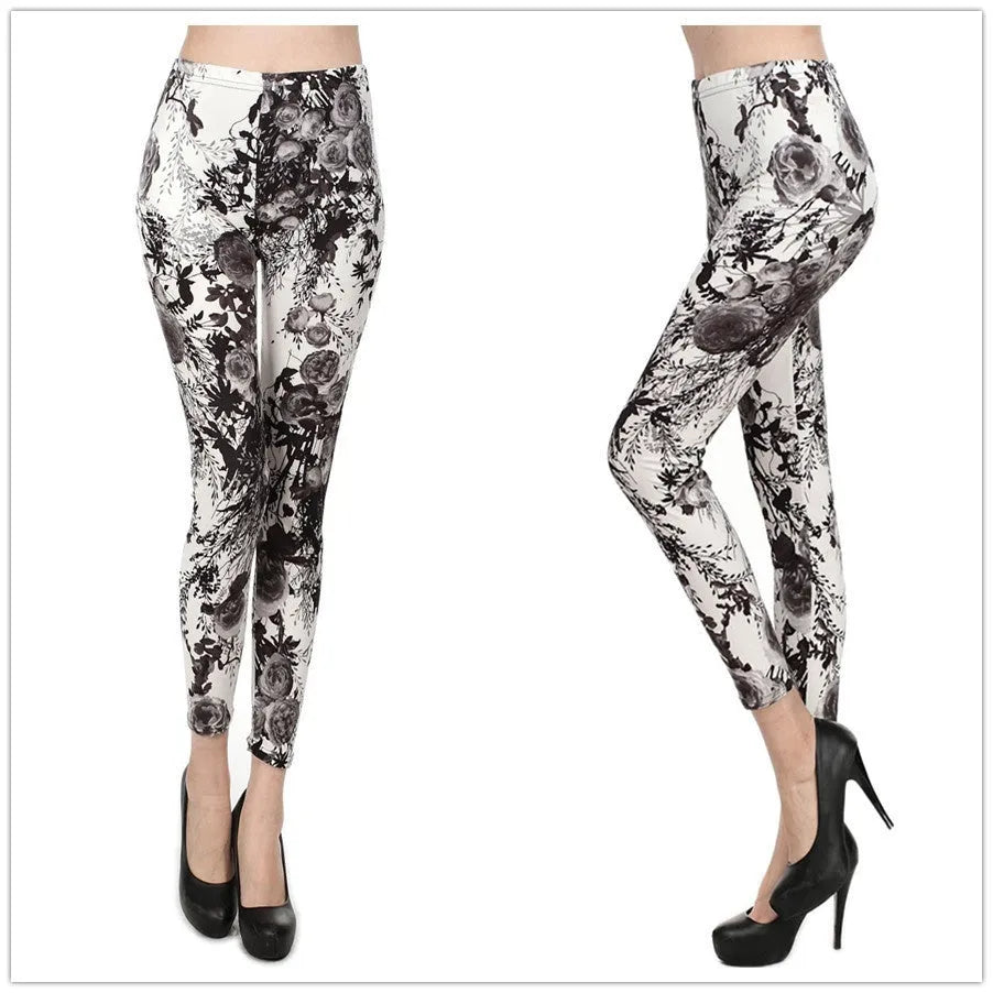 Lady stretch skinny pencil leggings cropped 92cm polyester fibre free size red rose
