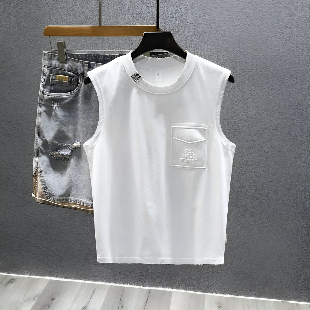 Cotton sleeveless t-shirt in loose fit with straight hem design in black or white colours