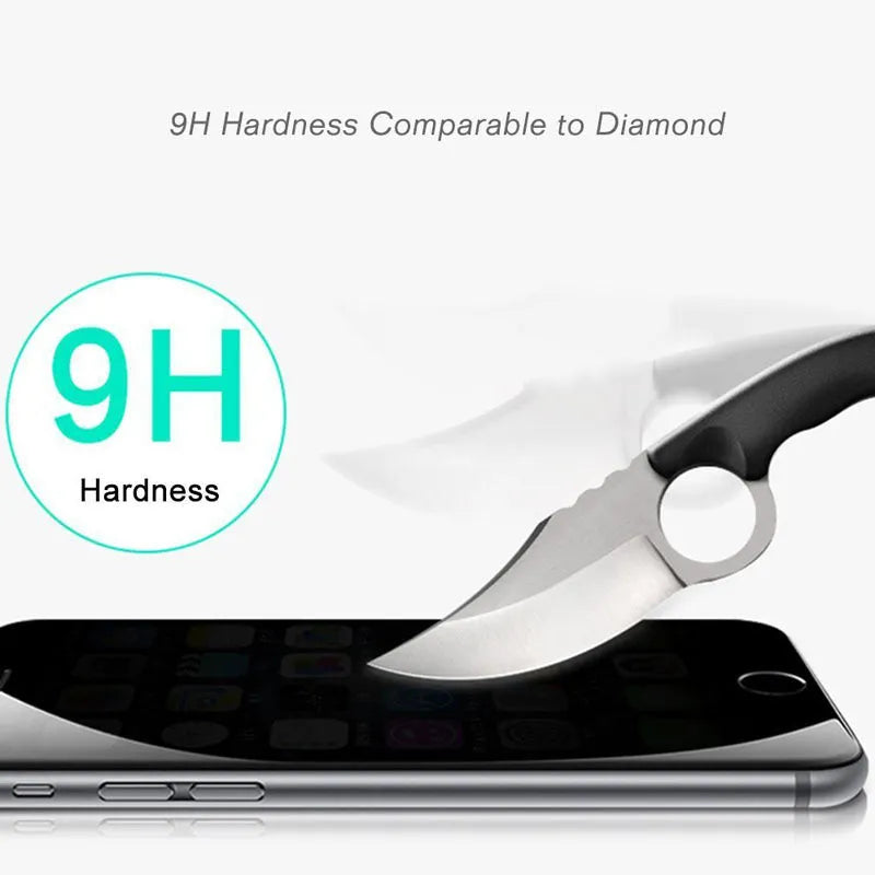 Black tempered glass privacy screen protector for Apple iPhone on a table