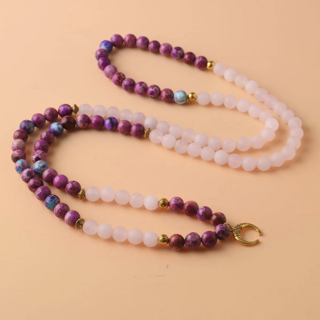 Pink crystal emperor stone round pendant necklace for casual unisex wear
