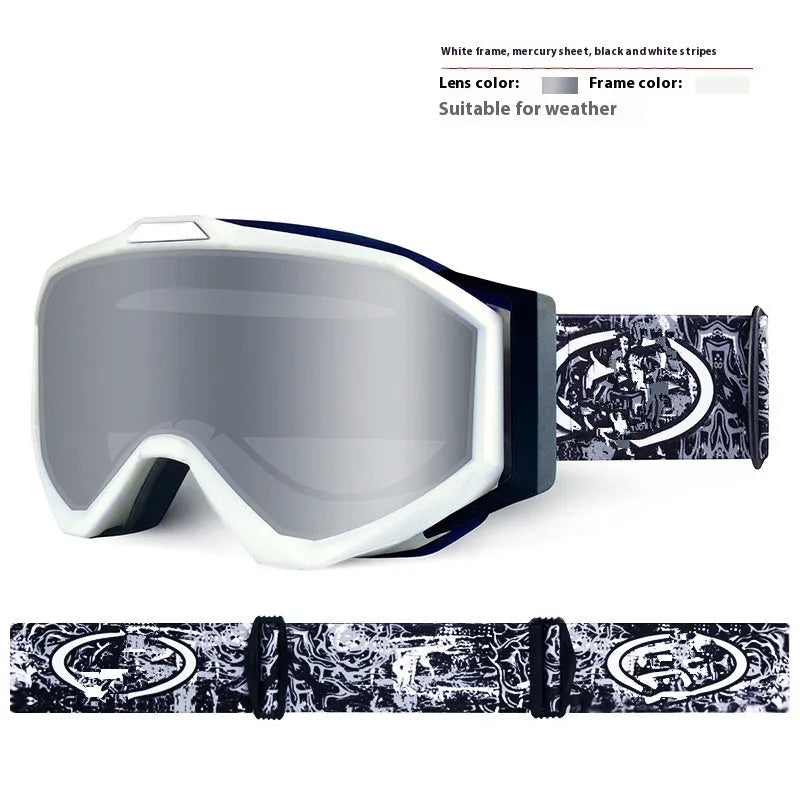 Motorcycle goggles with double-layer anti-fog design in multiple colour options including black frame with grey lens.