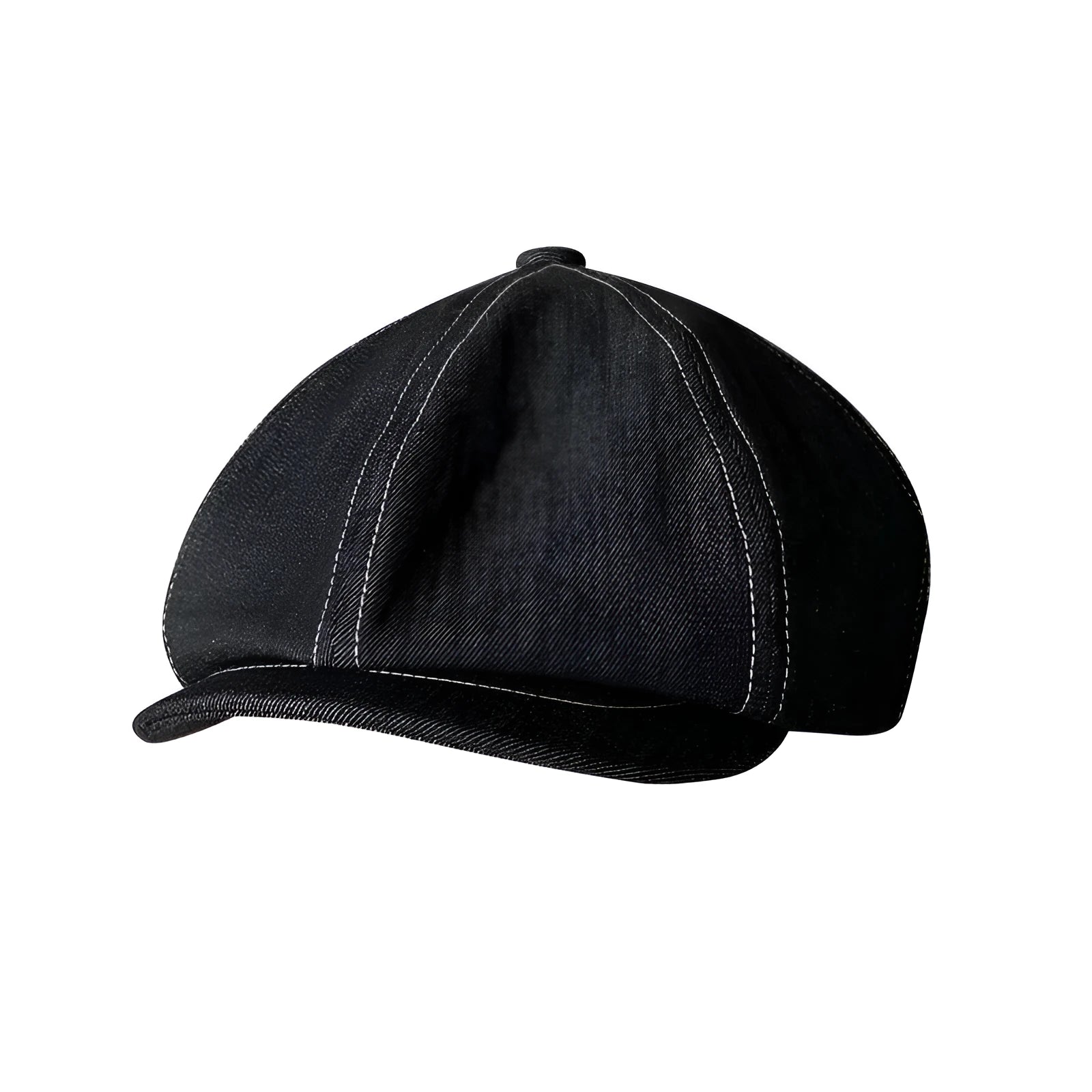 Black Japanese denim cotton beret with octagonal flat cap design