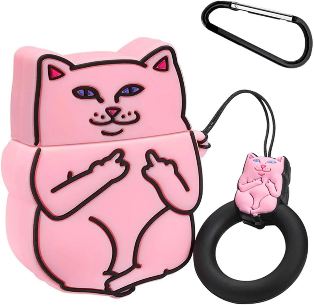 Silicone flip-top protective case for AirPods 1 and 2 with cartoon animal design options.
