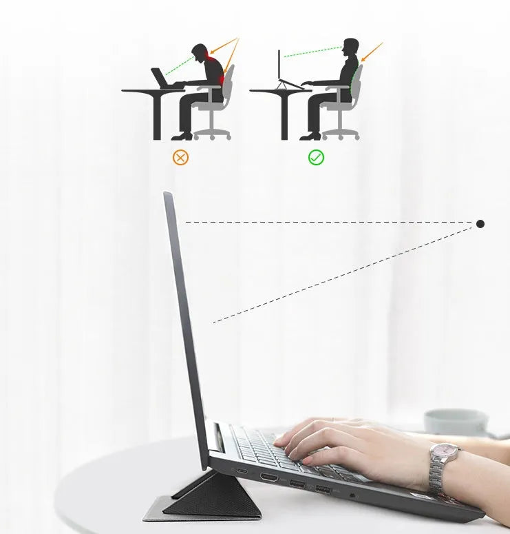 Portable non-slip cooling bracket for laptop with ergonomic design in blue, folded with built-in magnet