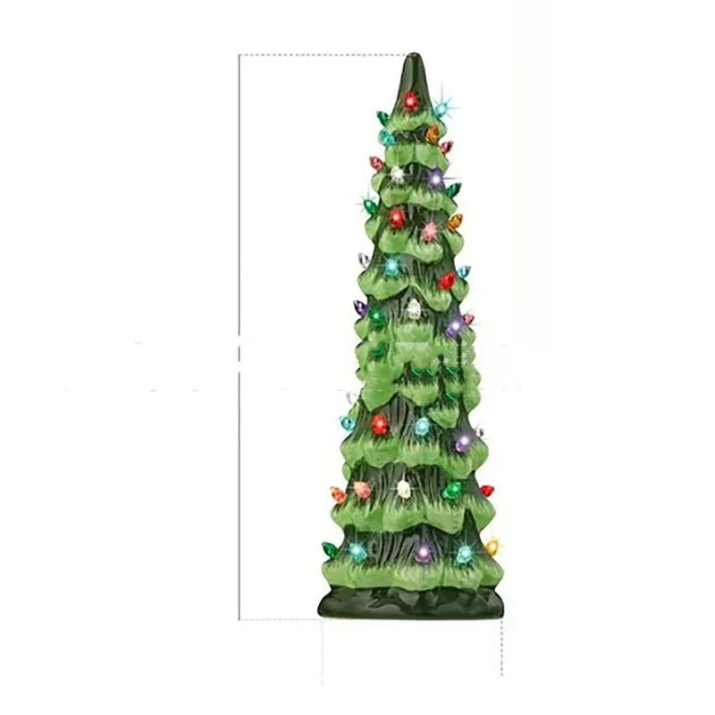 European-style resin Christmas tree decorations in three sizes with colour or warm light options for home and courtyard displays