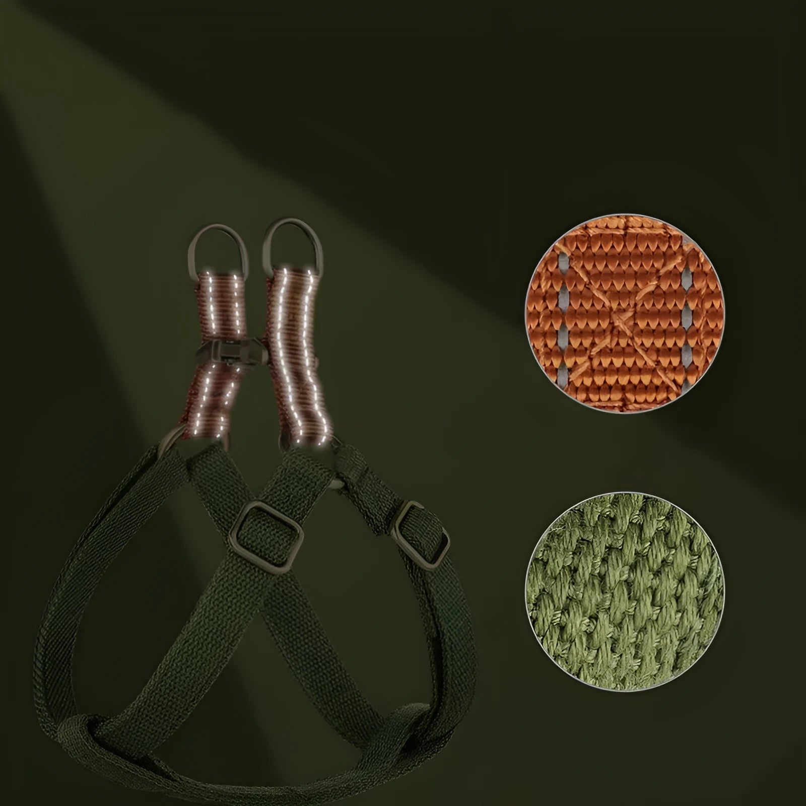 Brown vest-style anti-loss dog leash for a small dog, showing cotton belt and alloy fastener.