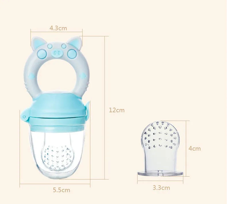 Silicone baby teether in blue, green or pink colour with single or triple mouthpiece options