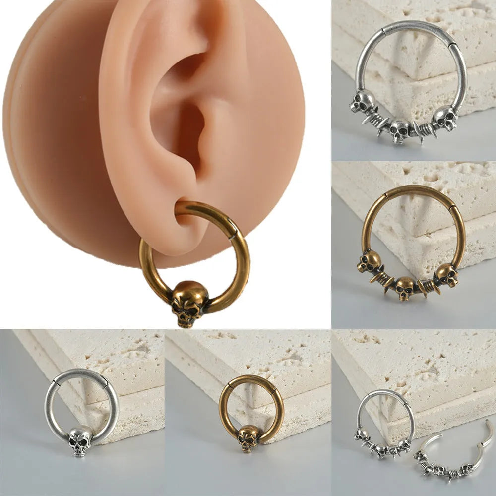Copper punk earrings with vintage ghost head designs in antique silver or ancient gold finish