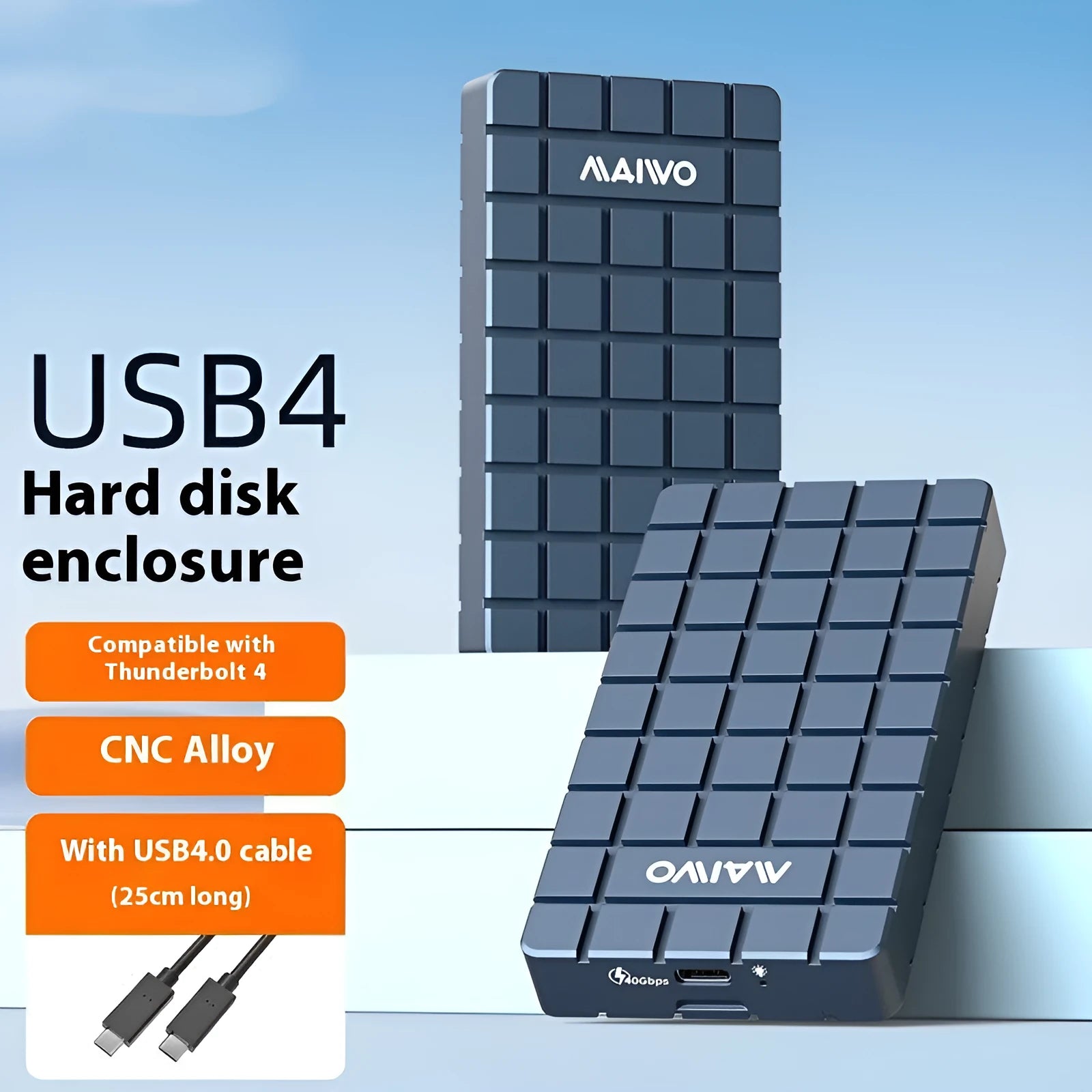 USB4 hard disk enclosure for M.2 NVMe SSD with aluminium alloy construction