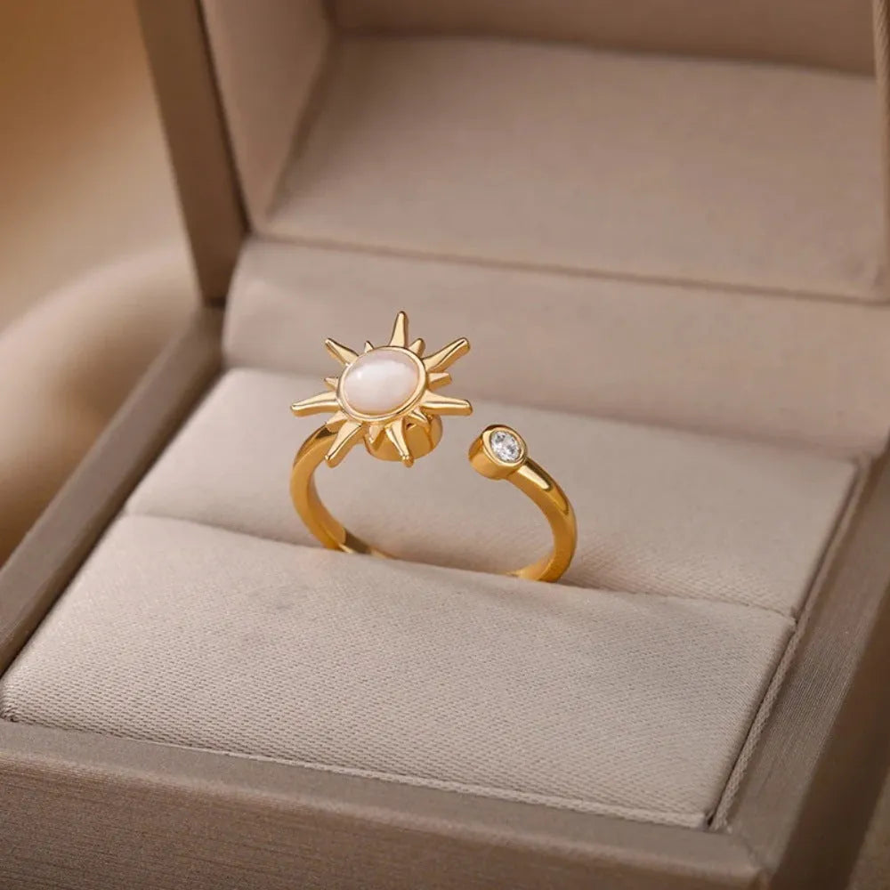 Adjustable copper decompression ring with rotating mechanism in gold electroplated finish