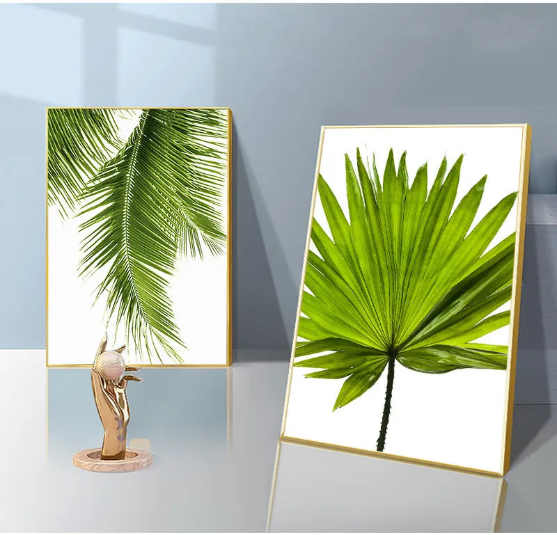 Frameless canvas wall art with green plant pattern in multiple sizes 10x15cm to 60x90cm