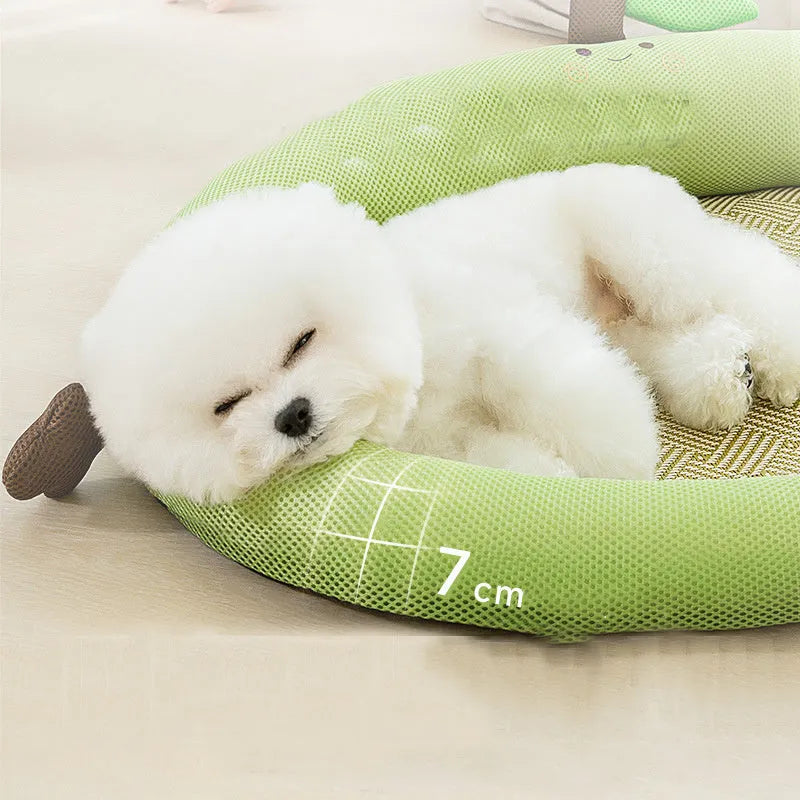 Green pet cooling bed with fruit-shaped backrest in large size for dogs