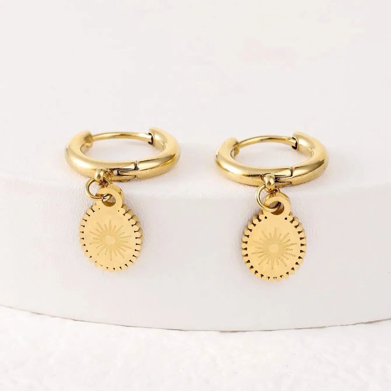 Stainless steel geometric ellipse earrings with non-fading ear buttons in XY-EH005 style