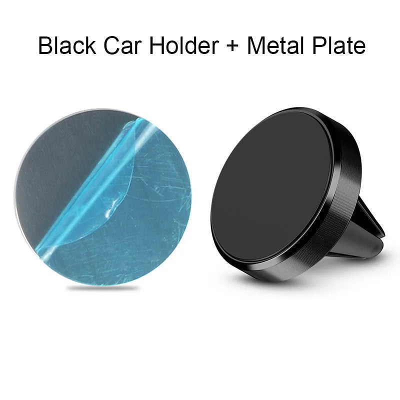 Magnetic car phone holder in aluminium alloy with CD-texture finish showing black, gold and silver colour options