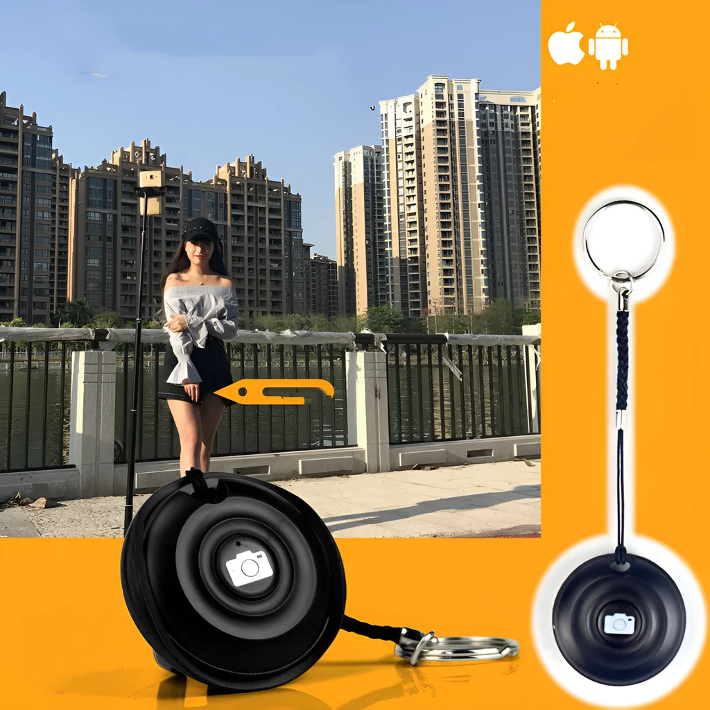 Black Bluetooth selfie remote control for smartphones with snap shutter button