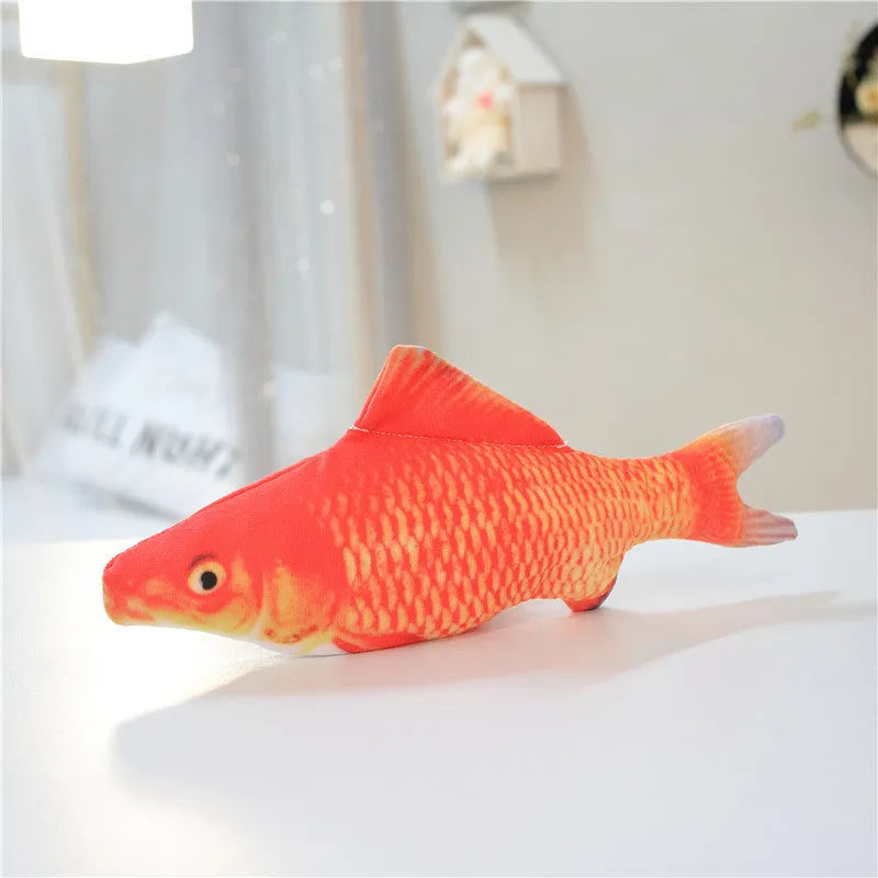 Multicolor USB rechargeable electric jumping fish cat toy measuring 30cm long
