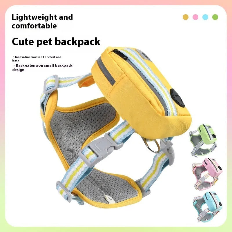 Explosion-proof anti-strangulation pet harness in green colour with adjustable chest design and attached holding rope
