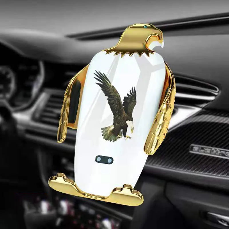 Eagle design car phone holder with wireless charging on a car dashboard