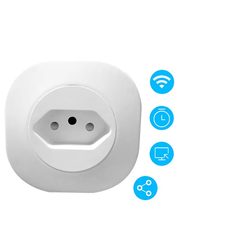 White WIFI smart socket plug with voice control for EU, US, and Swiss 16A sockets.