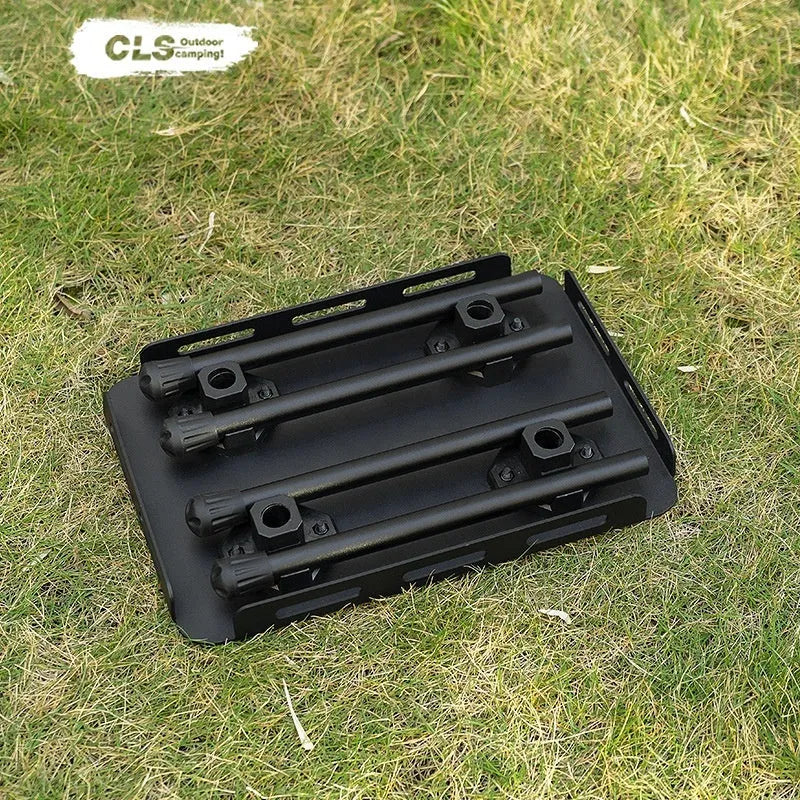 CLS aluminium folding camping stool in army green, shown extended as a seat and converted into a small table.