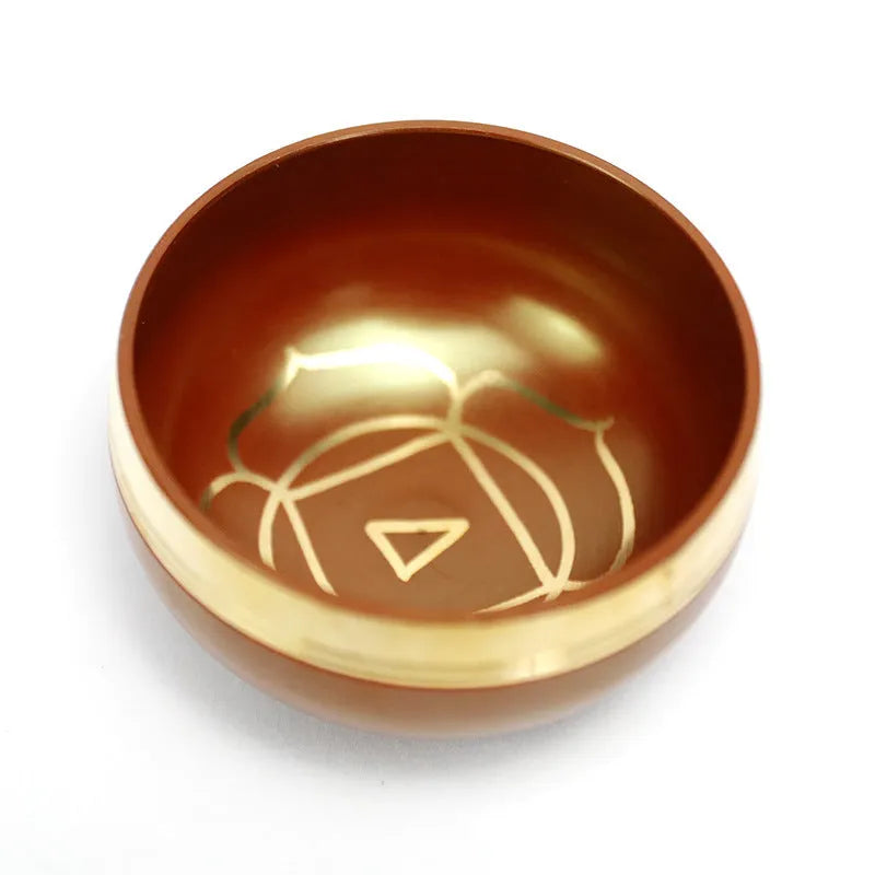 Handmade Himalaya singing bowl in one of seven colours: orange red, green, blue, sky blue, purple, yellow, or red